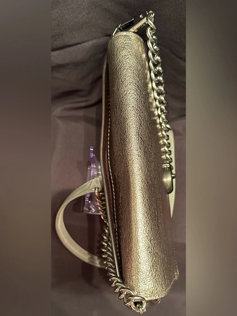 Coach 43023 Alexa Turnlock Clutch Crossbody Metallic Platinum Leather